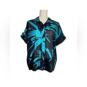 Worthington Black and Teal Button Down Shirt Women’s Size Large